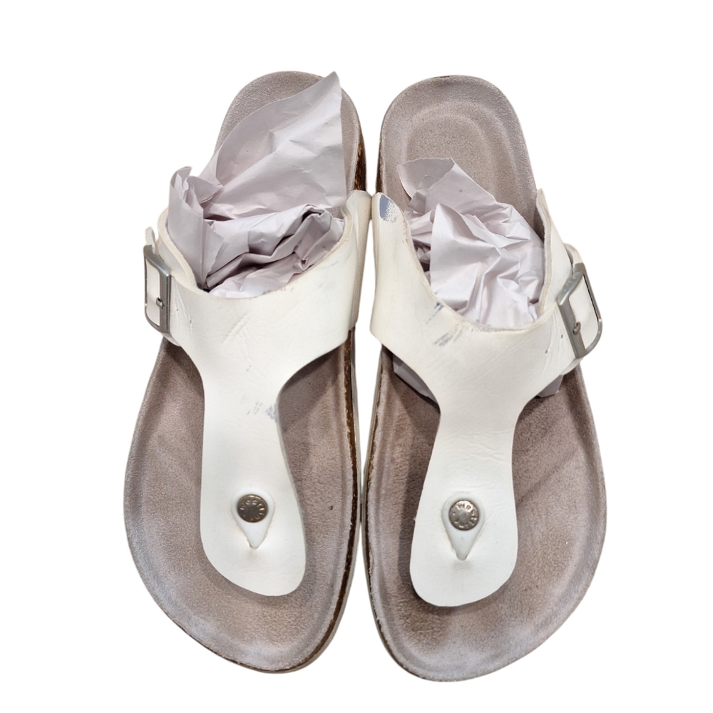 Westlink Cork White Leather Thong Sandals 11.5 Birken Adjustable Buckle …